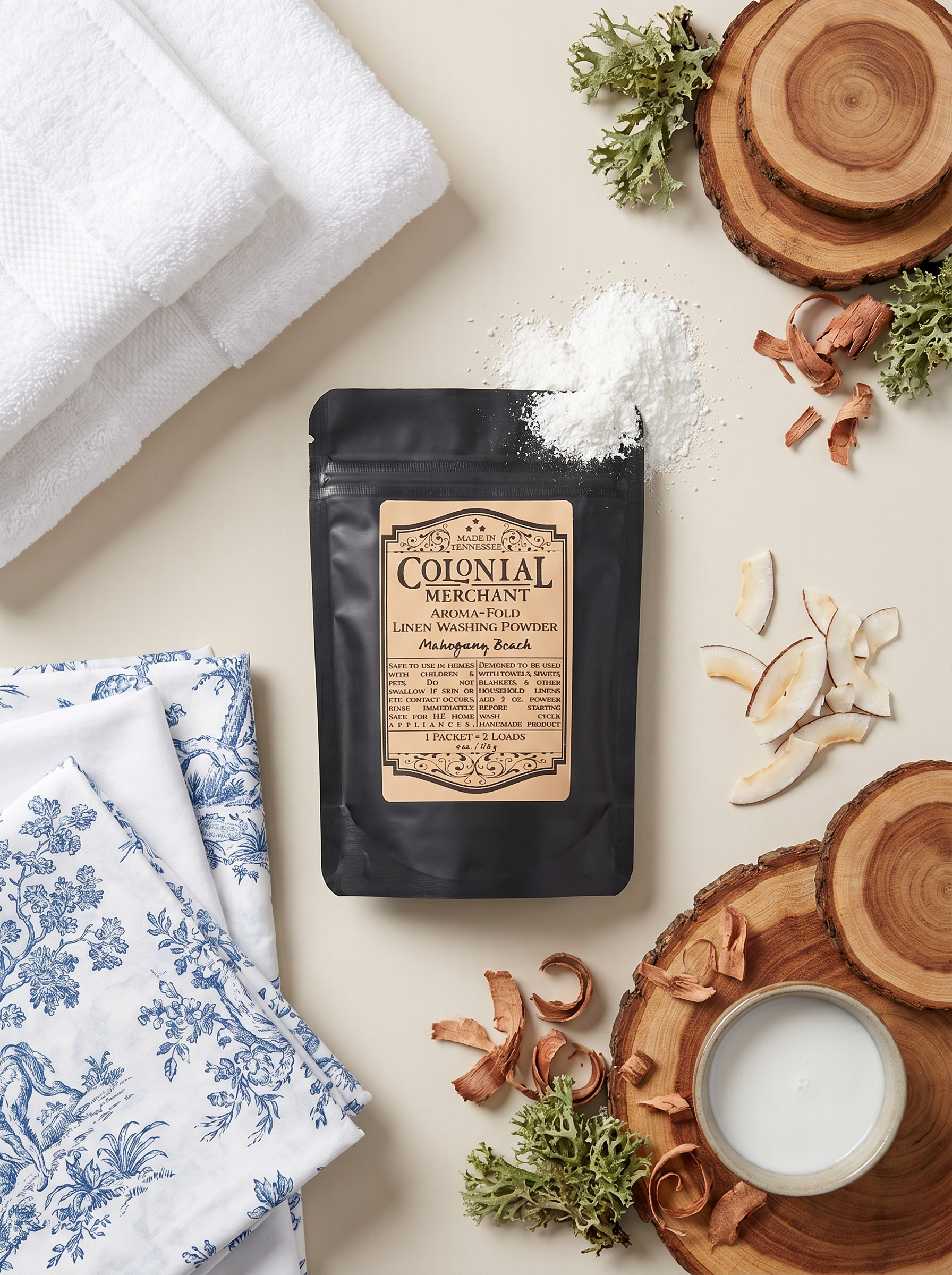 4 oz. 2-Load Mahogany Beach Linen Washing Powder – Colonial Merchant