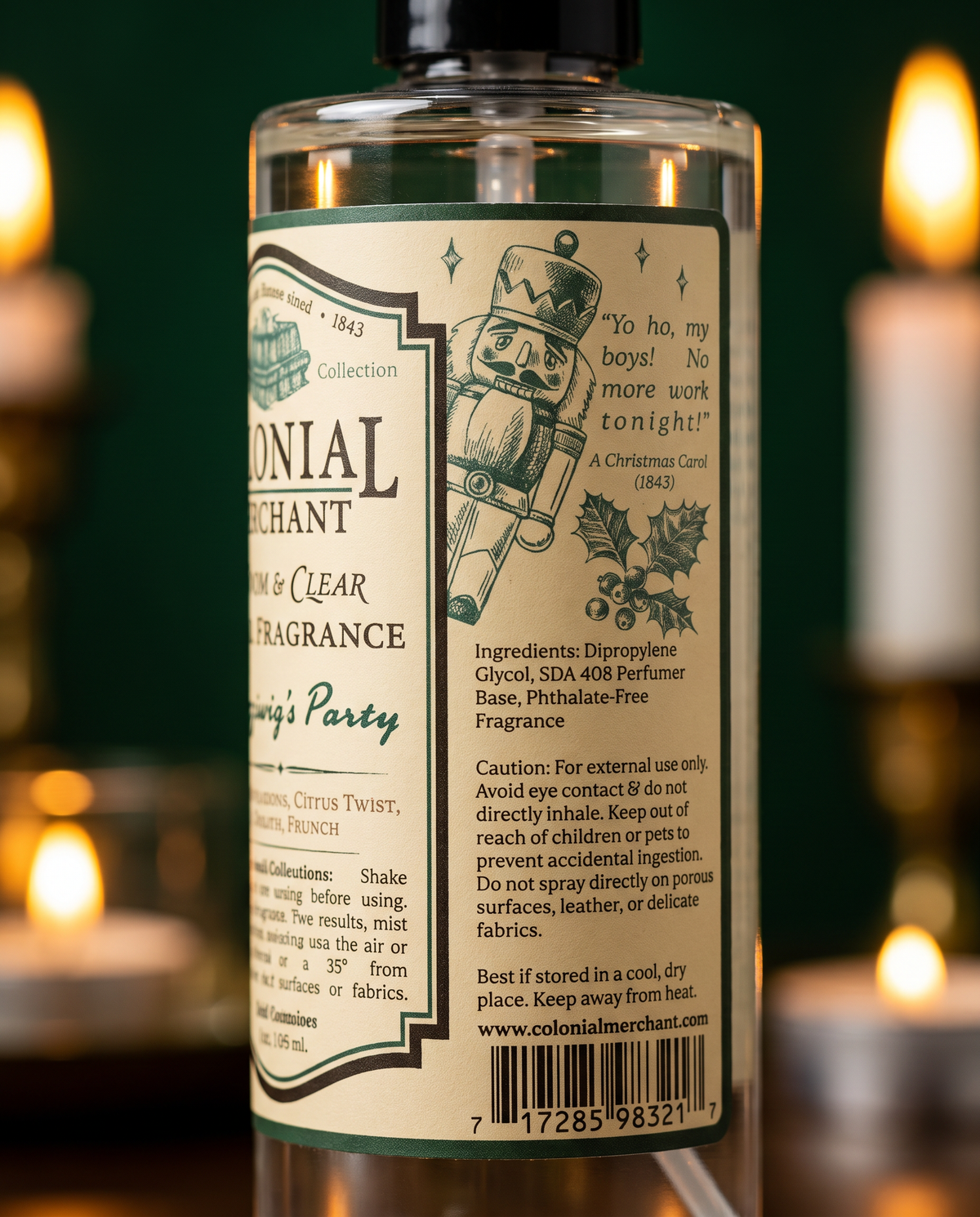 "Fezziwig's Party" - 8 oz. Crystal~Clear Room & Linen Fragrance Spray