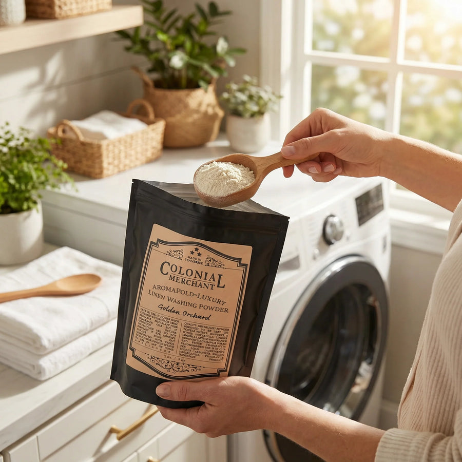 Golden Orchard Aromafold Luxury Linen Washing Powder by Colonial Merchant