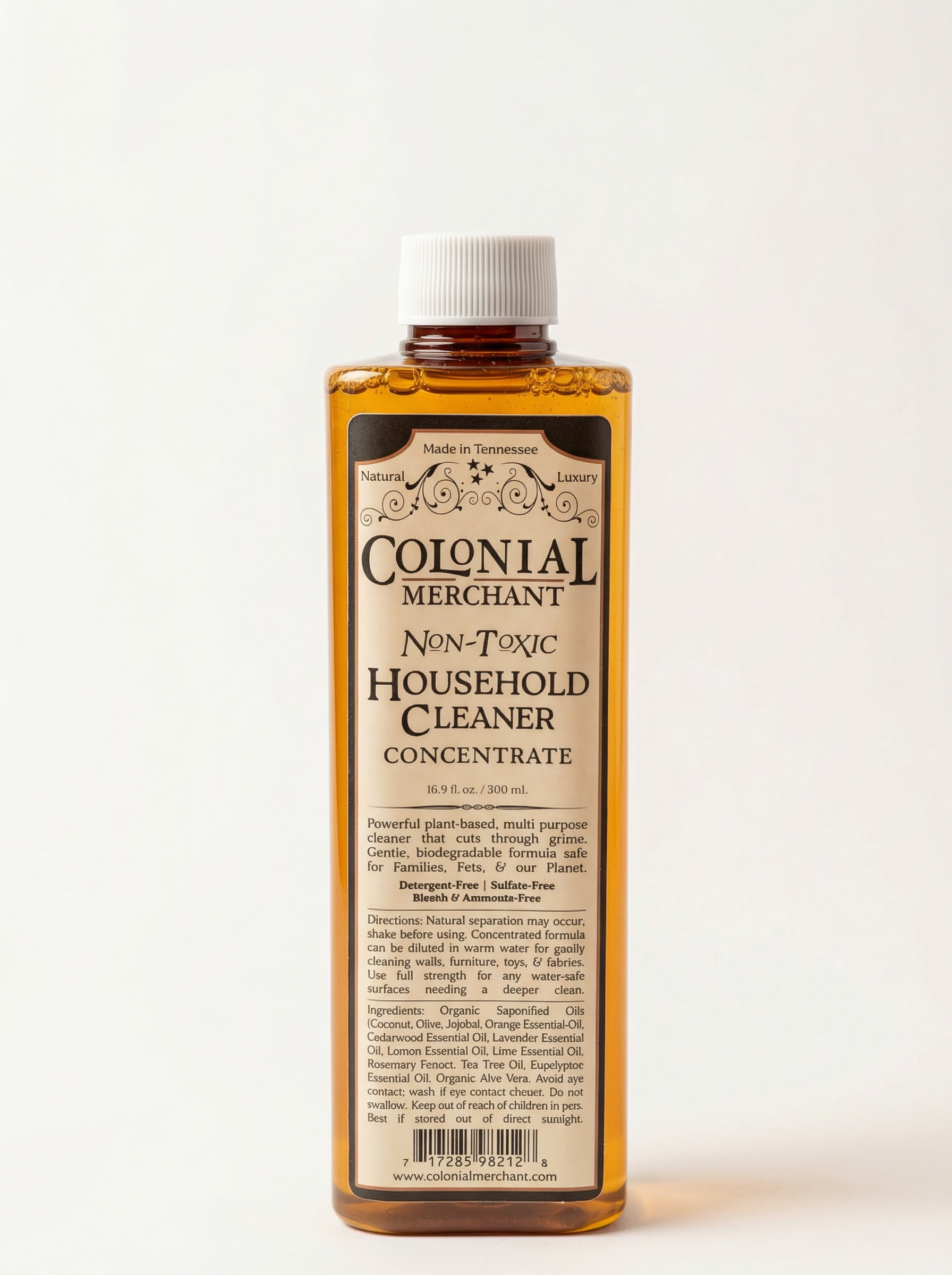 Bottle of Colonial Merchant non-toxic household cleaner on a white background