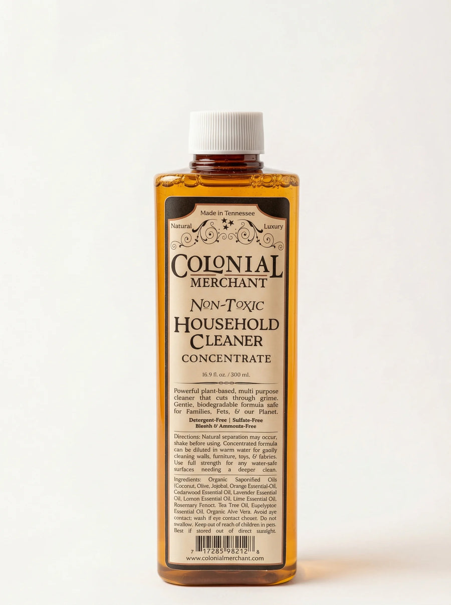 Bottle of Colonial Merchant non-toxic household cleaner on a white background