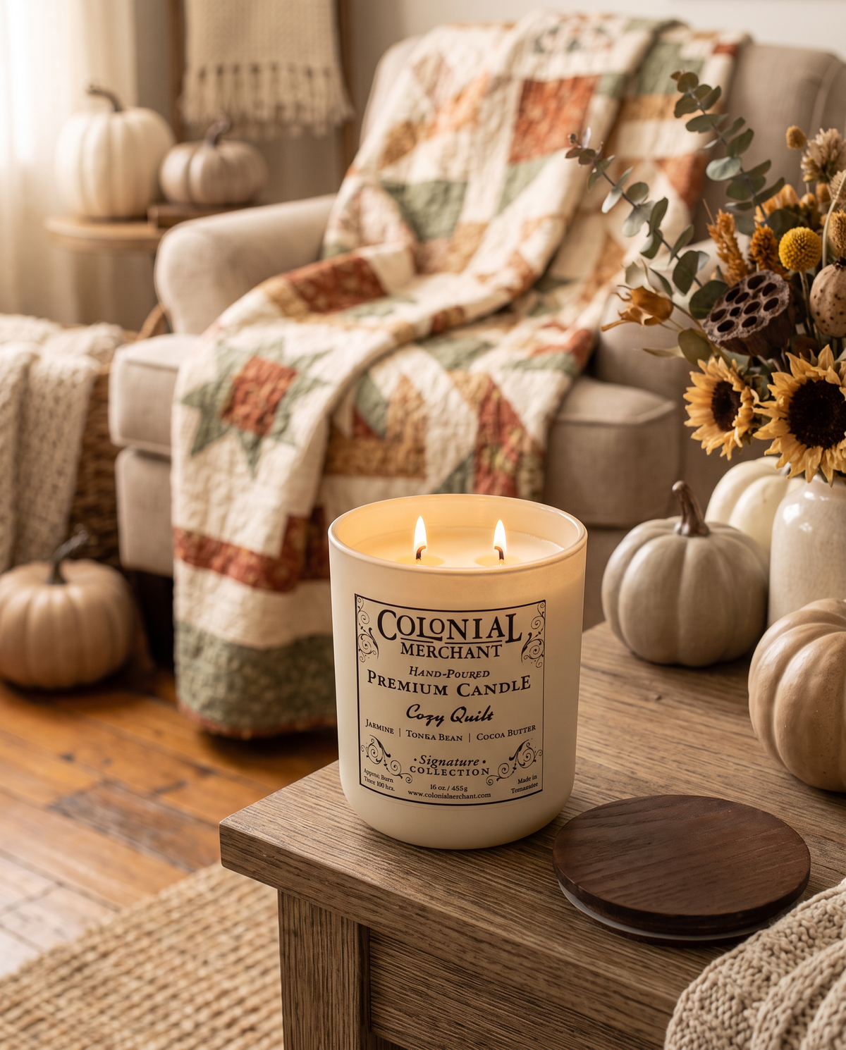 16 oz. Cozy Quilt Duo-Wick Premium Merchant Candle